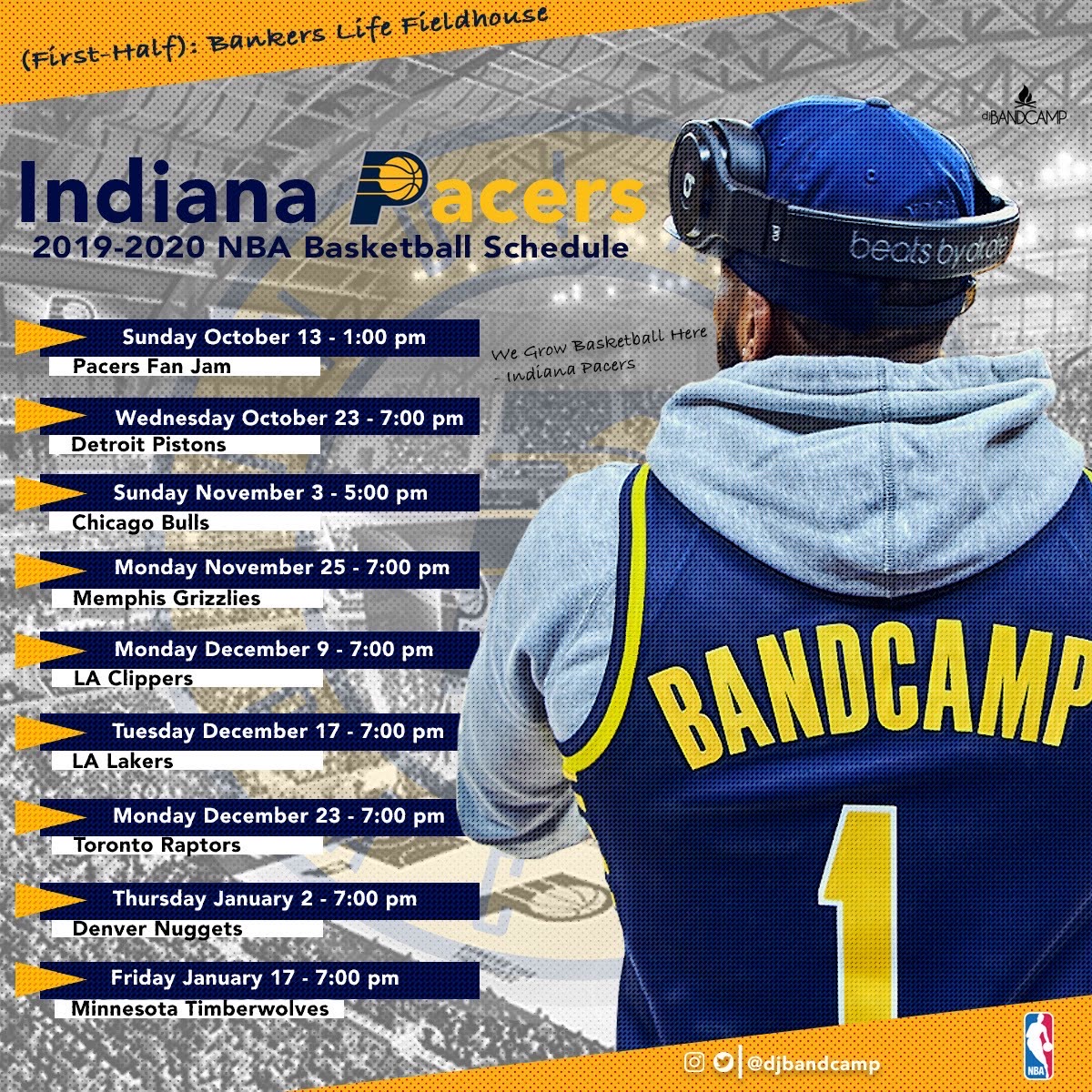 DJ Bandcamp’s 20192020 Indiana Pacers NBA Basketball Schedule (First